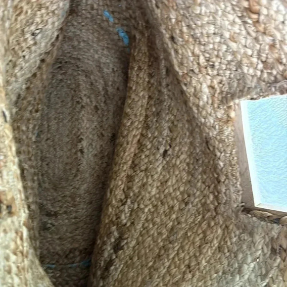 Twig & Arrow Boho Woven Jute Hand Painted Turquoise Flower Tote Beach Bag - Picture 8 of 10